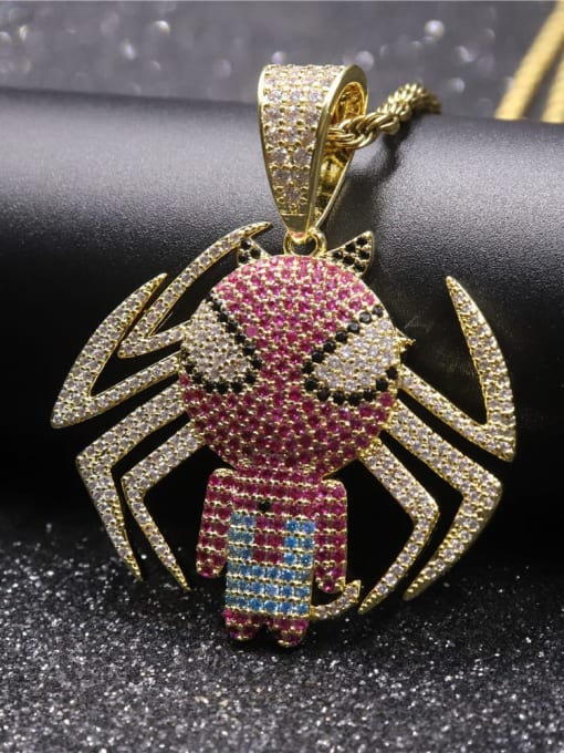 Gold with chain Copper Spider Cubic Zirconia Irregular Hip Hop Pendant  Necklace