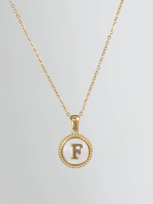 Golden f Titanium Steel Shell Letter Minimalist Round Pendant Necklace