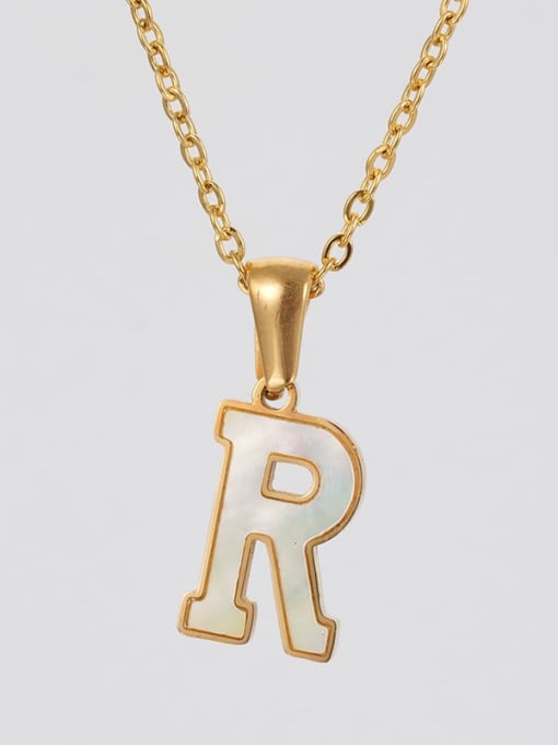Single letter R Stainless steel Shell Letter Minimalist Letter Pendant (with out chain)