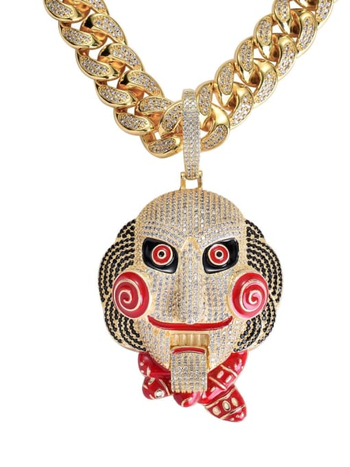 Golden+ CUBAN CHAIN Brass Cubic Zirconia Fright mask doll Hip Hop Cuban Necklace