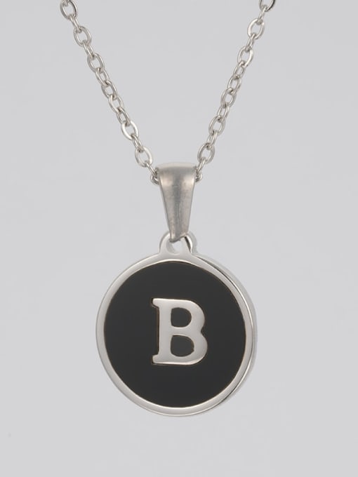 Steel Black B Stainless steel Acrylic Letter Minimalist Round Pendant Necklace