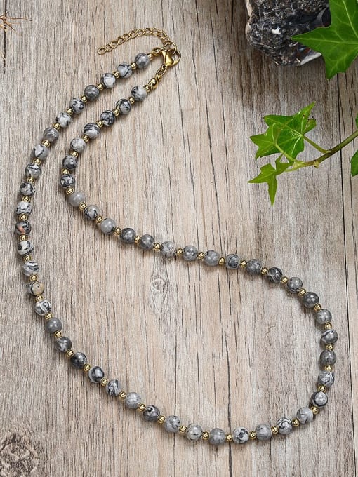 7 45cm Stainless steel Natural Stone Bohemia Beaded Necklace