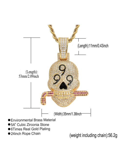 MAHA Brass Cubic Zirconia Skull Hip Hop Necklace 4