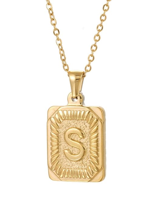 Golden s Stainless steel English Letter  Vintage Square Pendant Necklace