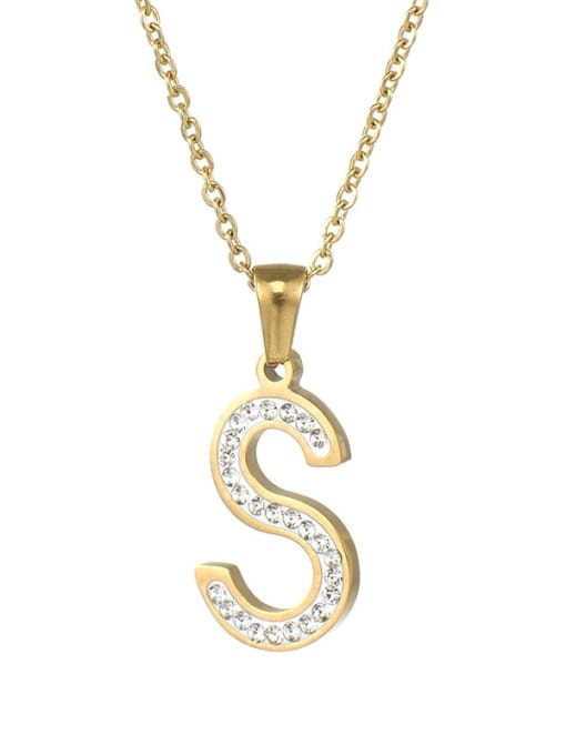 S Stainless steel Rhinestone Minimalist Letter  Pendant  Necklace