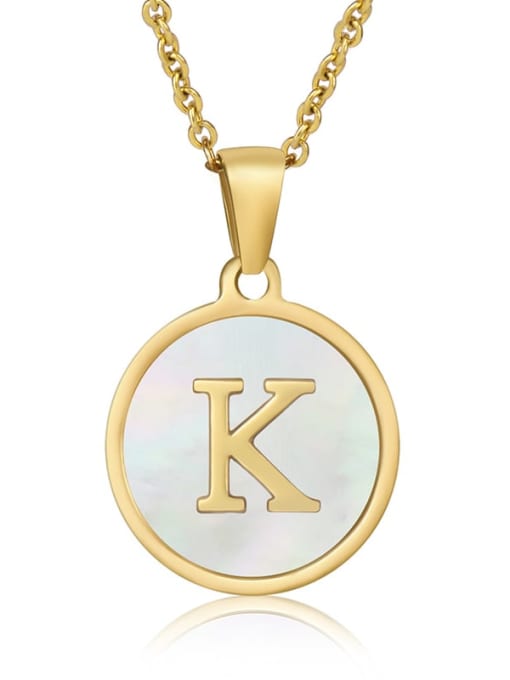 K Titanium Steel Shell Letter Minimalist Round Pendant Necklace