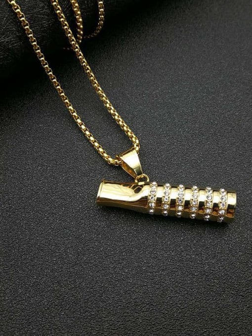 Gold +Chain:3mm*61cm Titanium Steel Rhinestone Mouth Vintage Necklace For Men