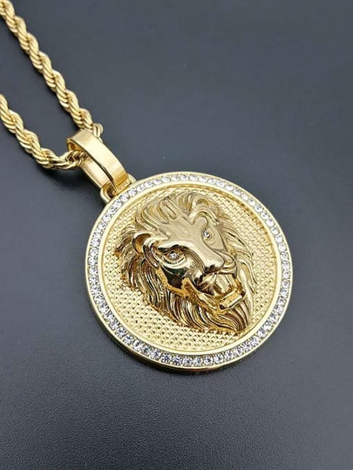 Gold Necklace Titanium Lion Rhinestone Crown Hip Hop Necklace For Men