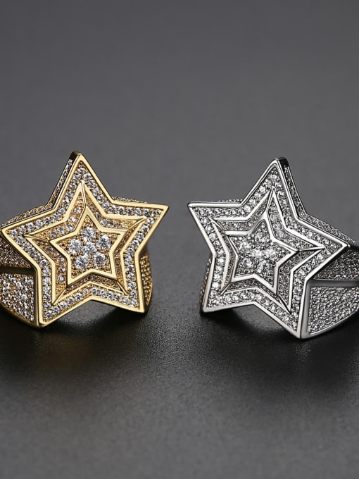 Teem Men Brass Cubic Zirconia Star Minimalist Band Ring 0