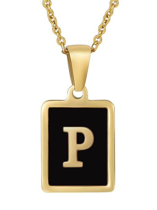 P Stainless steel Enamel Letter Minimalist Square Pendant Necklace