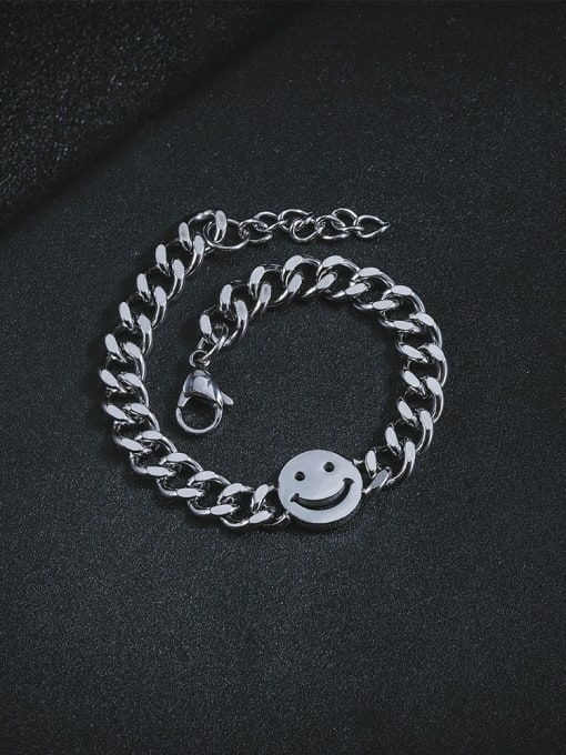 WOLF Titanium Steel Smiley Minimalist Link Bracelet 2