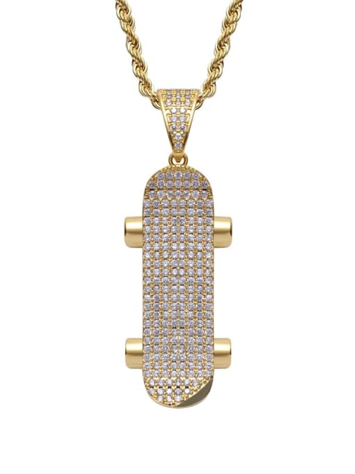 Gold+ twist chain Brass Cubic Zirconia Skateboard Hip Hop Necklace