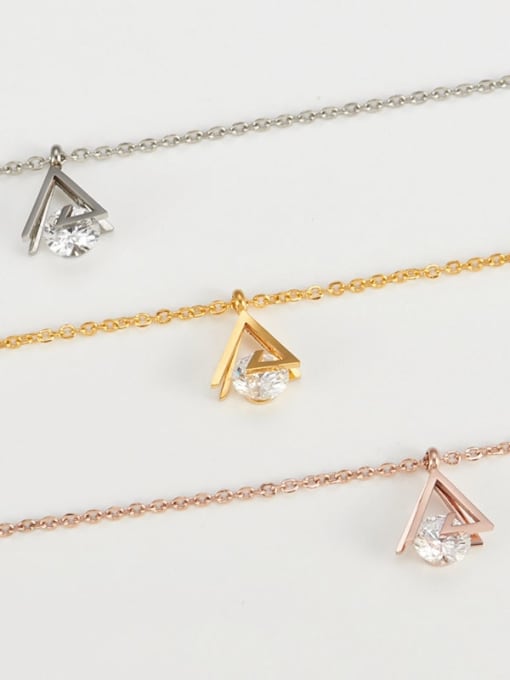 Ke Hong Titanium Cubic Zirconia Triangle Pendant Necklace