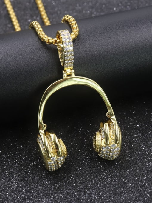 Gold with chain Copper Headset Cubic Zirconia Irregular Hip Hop  Pendant Necklace