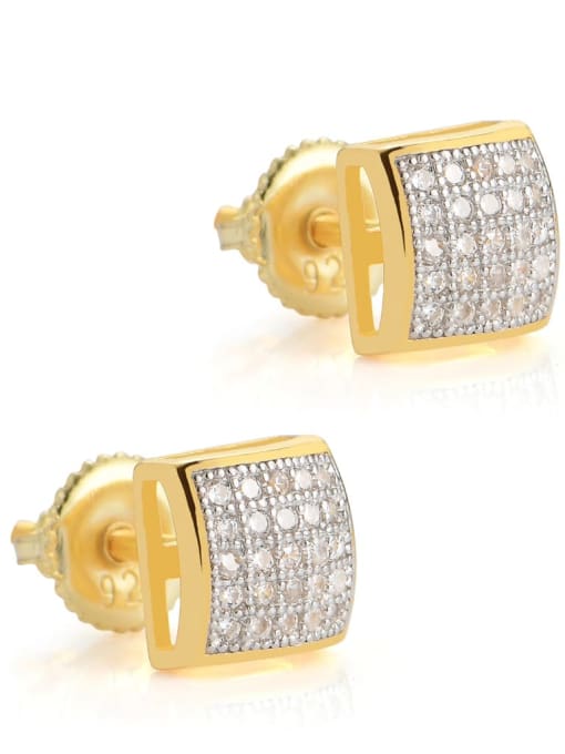 a pair 925 Sterling Silver Cubic Zirconia Square Hip Hop Stud Earring