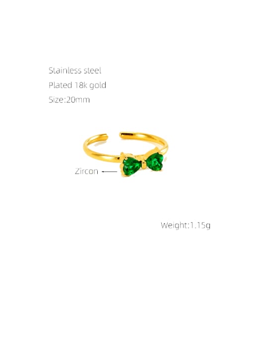 Green Stainless steel Cubic Zirconia Bowknot Minimalist Band Ring