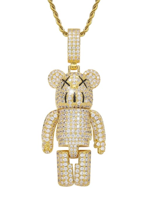 Gold +stainless steel twist chain Brass Cubic Zirconia Bear Hip Hop Necklace
