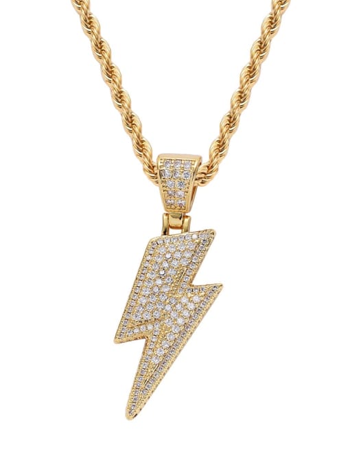 Gold+ twist chain Brass Cubic Zirconia Lightning Hip Hop Necklace
