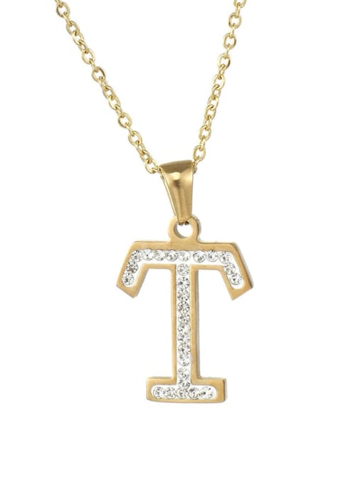 T Stainless steel Rhinestone Minimalist Letter  Pendant  Necklace