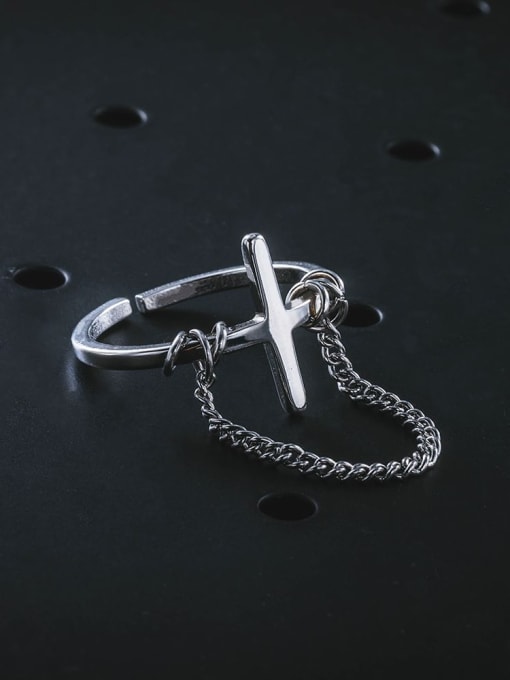 WOLF Titanium Steel Cross Minimalist Band Ring 1