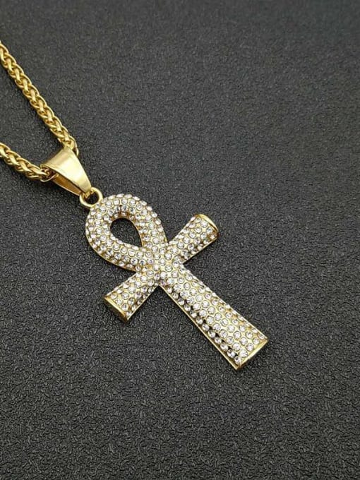 Gold Necklace Titanium Cross Rhinestone Key Hip Hop  Necklace For Men