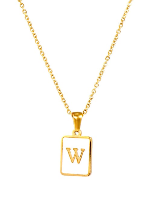 Square Gold White w Titanium Steel Shell  Minimalist Square Letter  Pendant Necklace