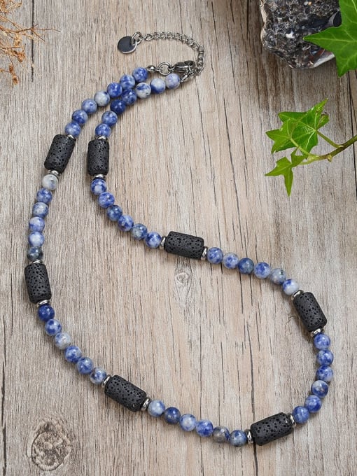 3 45cm Stainless steel Natural Stone Geometric Bohemia Beaded Necklace