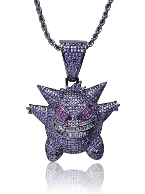 Purple +stainless steel chain Brass Cubic Zirconia Geng Ghost Hip Hop Necklace