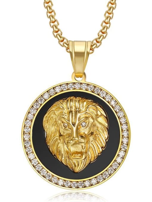 Gold zircon Necklace Titanium Rhinestone Lion Hip Hop Necklace For Men
