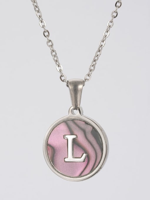 Steel color shell L Stainless steel Shell Letter Minimalist  Round Pendant Necklace