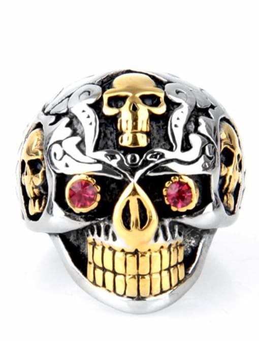 Meta gold Titanium Rhinestone Skull Statement Band Ring