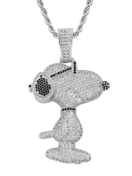 steel color +Chain Brass Cubic Zirconia Dog Hip Hop Necklace