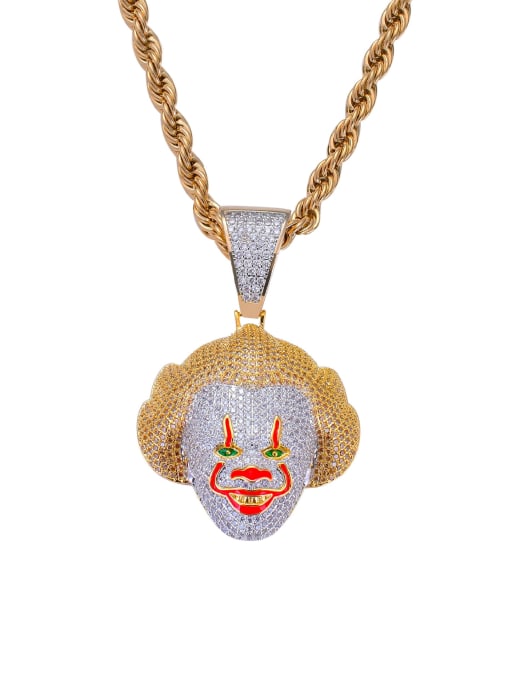 Golden hair+ stainless steel twist chain Brass Cubic Zirconia Classic clown Hip Hop Necklace