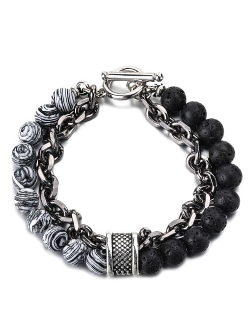 WOLF Titanium Steel Obsidian Geometric Hip Hop Beaded Bracelet 3