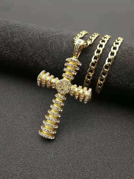 HI HOP Titanium Steel Rhinestone Cross Vintage Regligious Necklace For Men 3