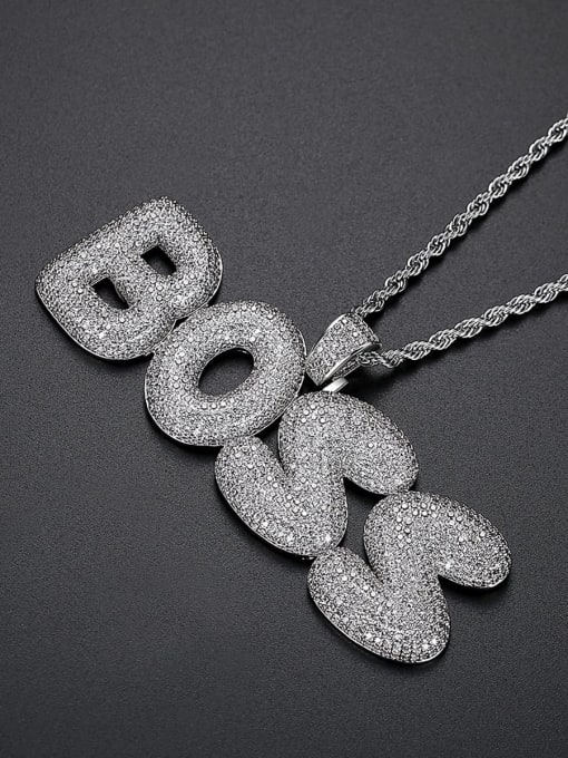 Platinum 76cm twist chain Brass Cubic Zirconia Letter Hip Hop Necklace