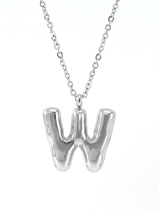 Steel color W Stainless steel Letter Hip Hop Necklace