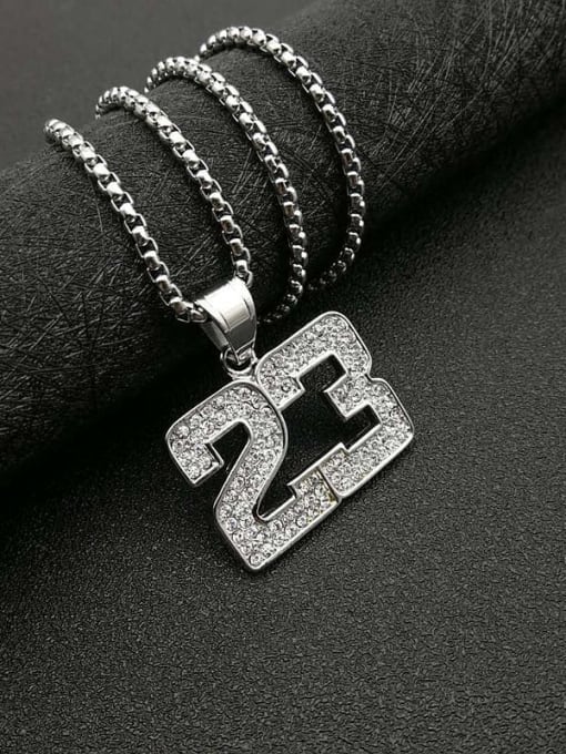Silver Necklace Titanium digital Rhinestone Irregular Hip Hop Number Necklace For Men