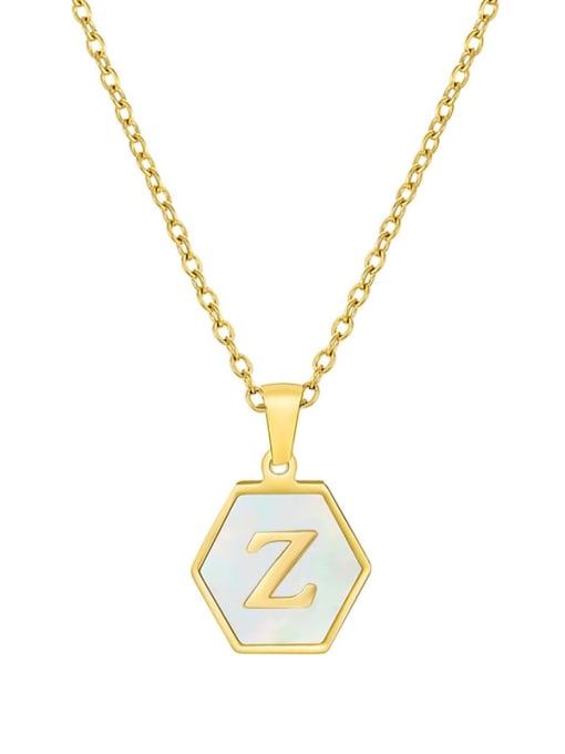 Z Stainless steel  English Letter Minimalist Shell Hexagon Pendant Necklace