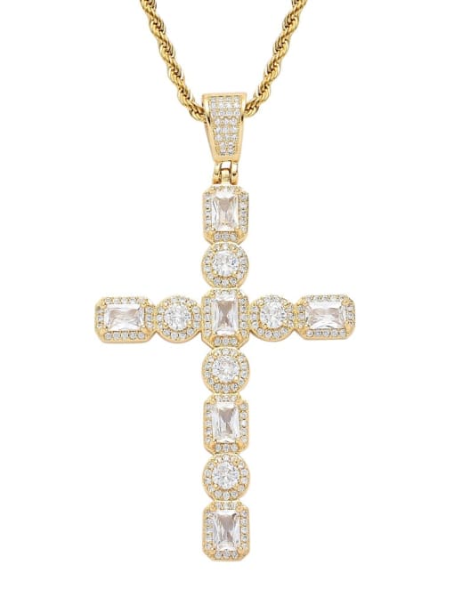 Golden+ chain Brass Cubic Zirconia Cross Hip Hop Necklace