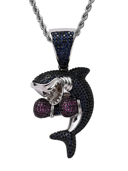 Silver+ Chain Brass Cubic Zirconia Dolphin Hip Hop Necklace