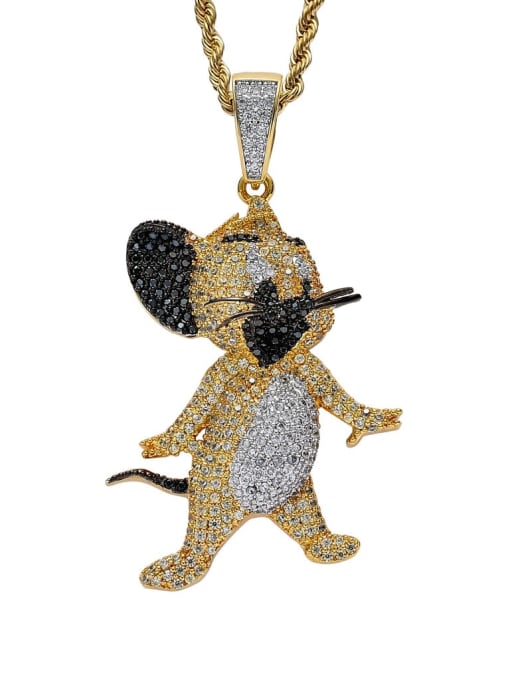Pendant+Stainless Steel Chain Brass Cubic Zirconia Mouse Hip Hop Necklace