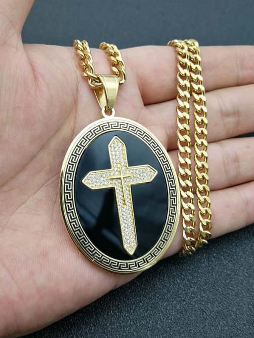 HI HOP Titanium Rhinestone Religious Vintage Cross Pendant Necklace For Men 4