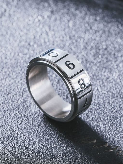 WOLF Titanium Steel Number Minimalist Band Ring 2