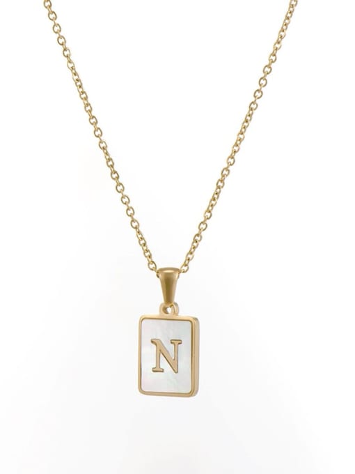 Square Gold White n Titanium Steel Shell  Minimalist Square Letter  Pendant Necklace