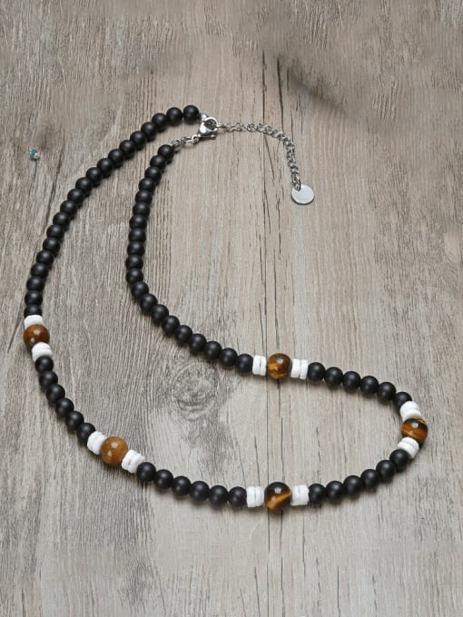 JZ Men's bead Stainless steel Natural Stone Geometric Bohemia Beaded Necklace 1