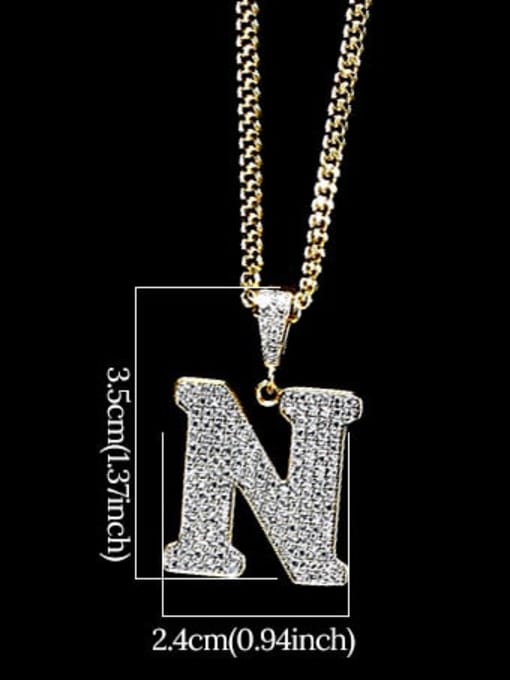 N 24in 60cmT20B14 Brass Cubic Zirconia Letter Hip Hop Initials Necklace
