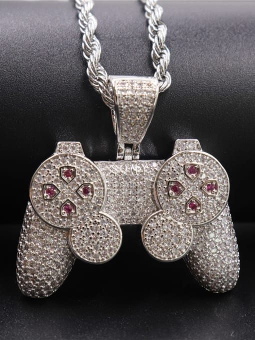 Silver with chain Copper Cubic Zirconia Irregular Hip Hop Pendant  Necklace