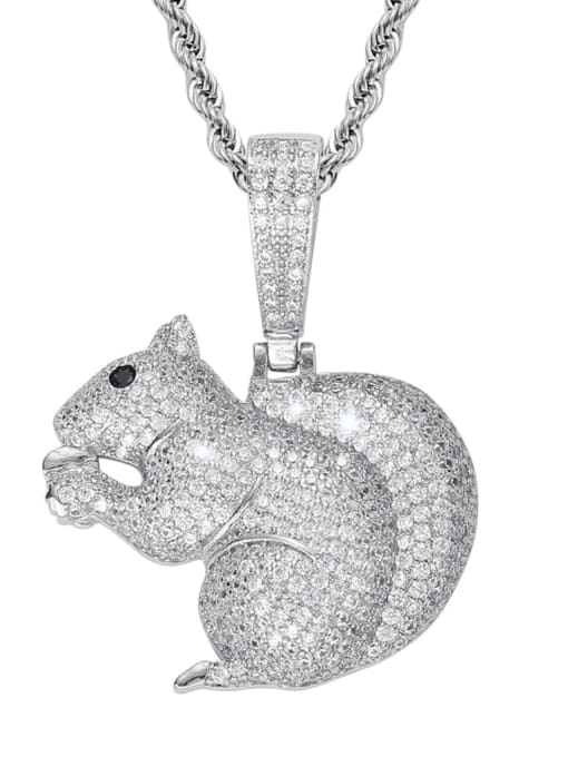 steel color+ stainless steel twist chain Brass Cubic Zirconia squirrel Hip Hop Necklace
