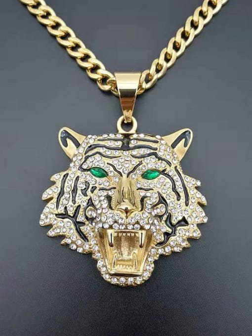 Gold Necklace Titanium Rhinestone Tiger Hip Hop Necklace For Men